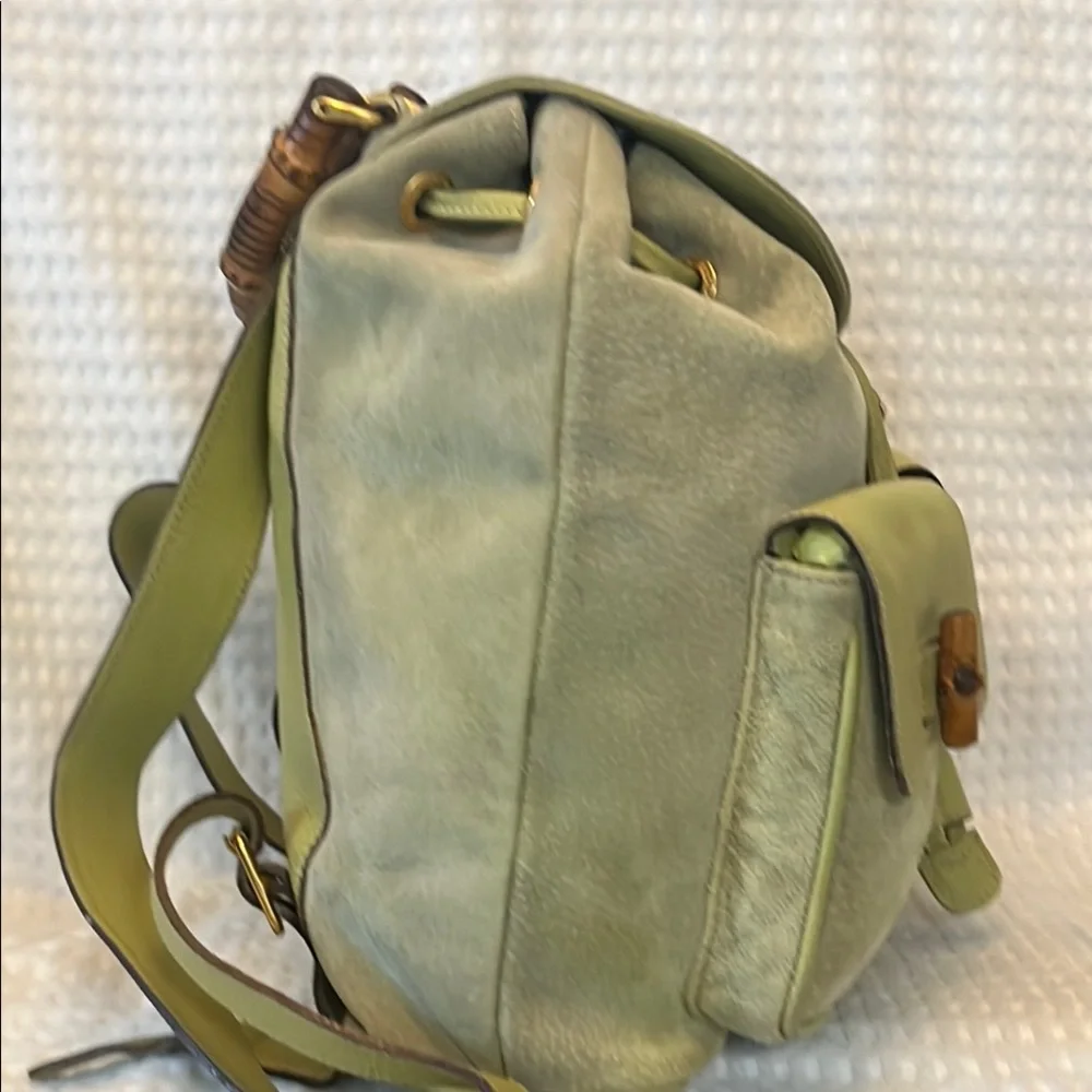 Gucci Bamboo Green Leather/Suede Backpack - Picture 6 of 16